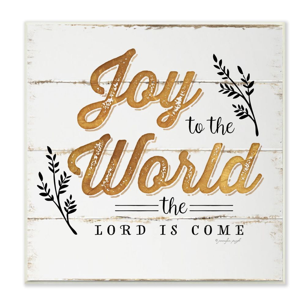 Stupell Industries Joy To The Word Gold Christmas Holiday Word Design Wood Wall Art By Artist Jennifer Pugh