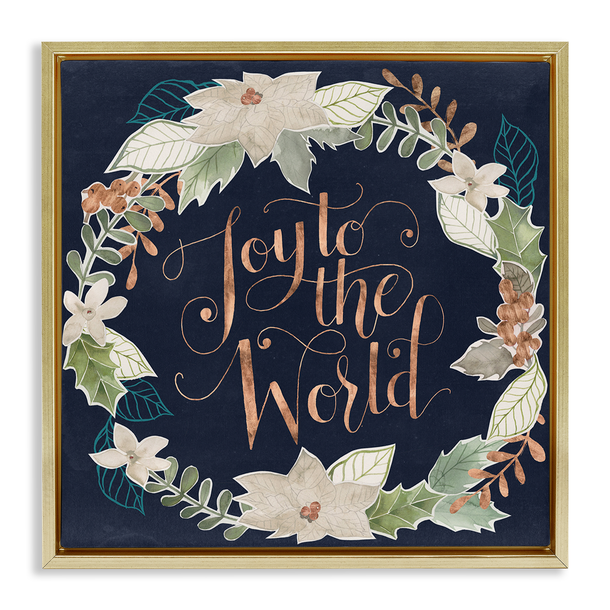 Stupell Industries Joy To The World Holiday Painting Gold Floater Framed Art Print Wall Art, 25 x 25