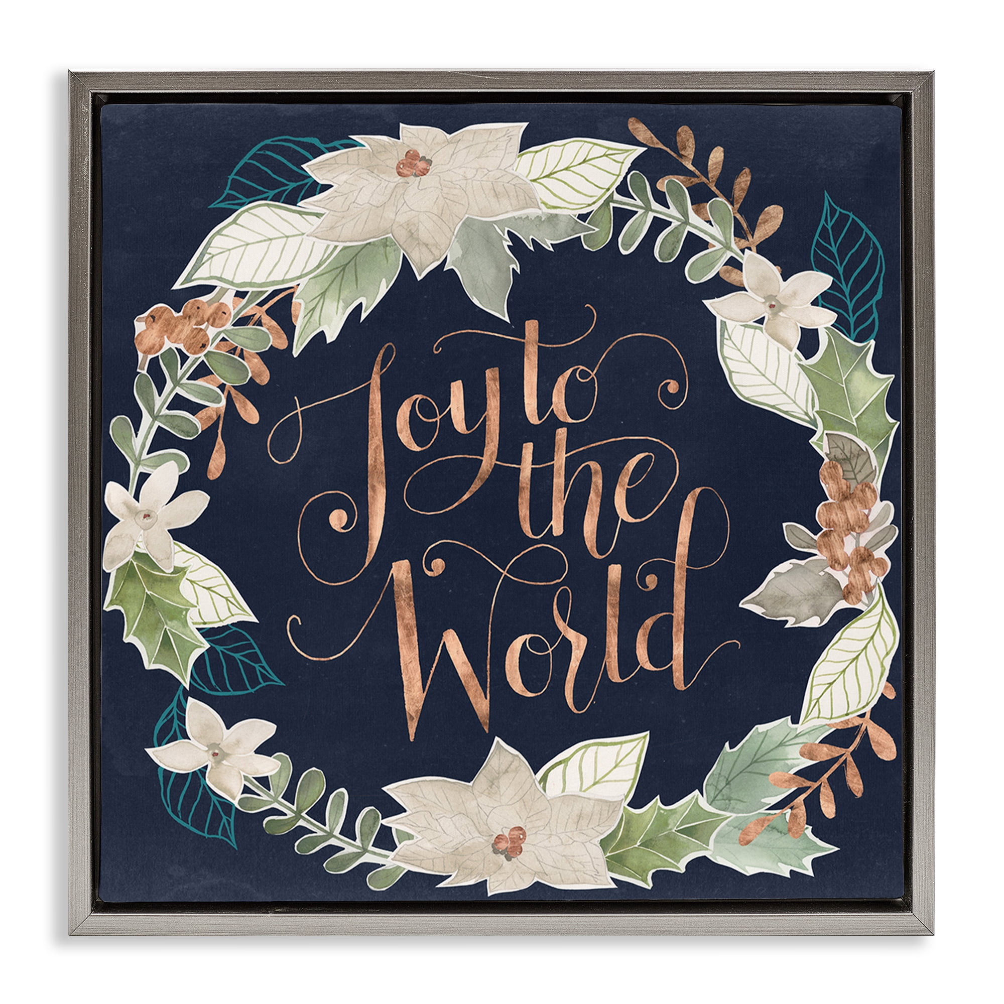 Stupell Industries Joy To The World Holiday Painting Gray Floater Framed Art Print Wall Art, 18 x 18