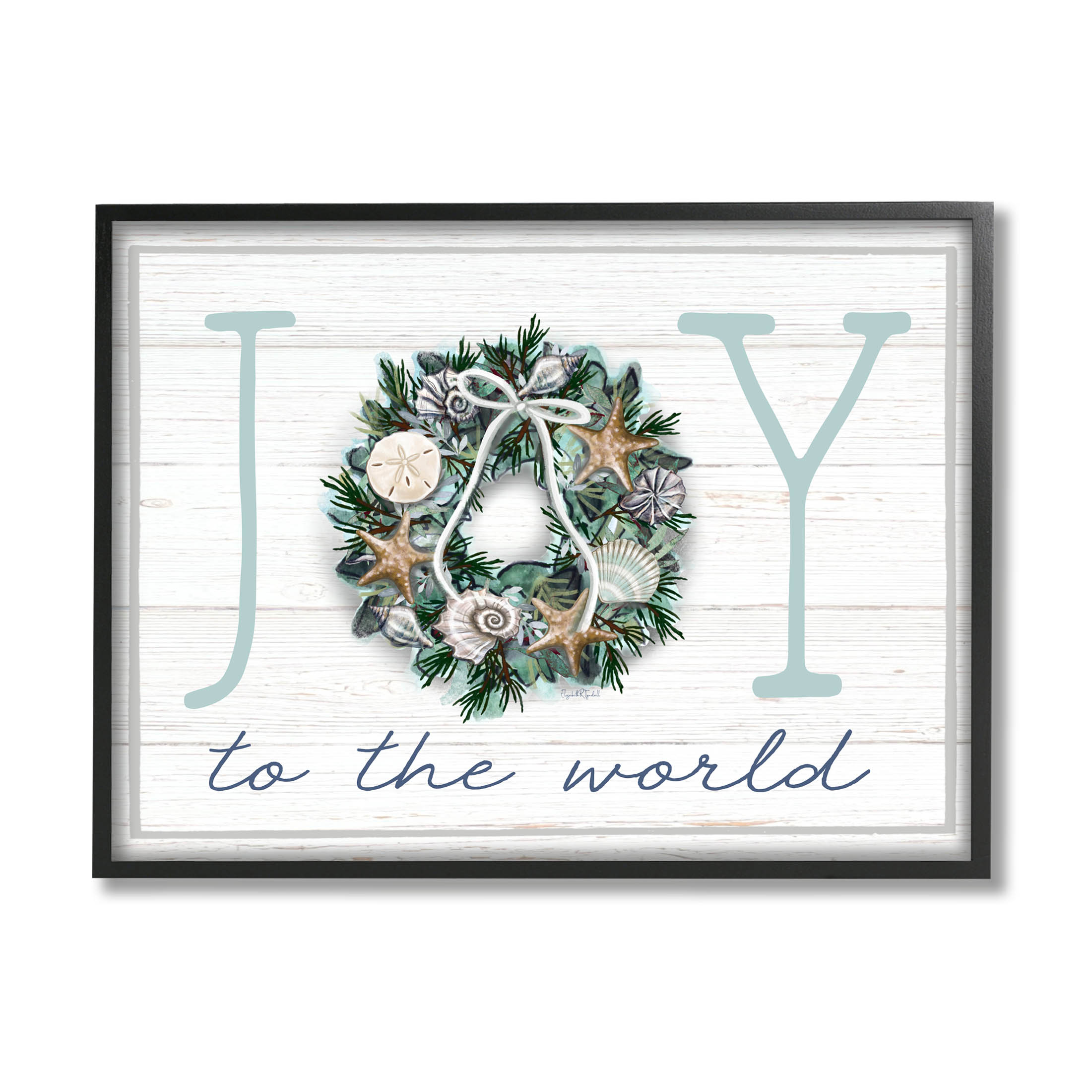 Stupell Industries Joy To The World Nautical Wreath Graphic Art Black Framed Art Print Wall Art, Design by Elizabeth Tyndall