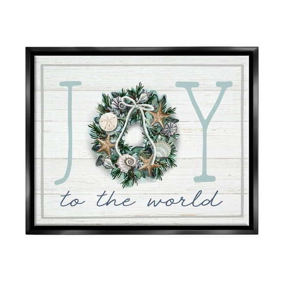 Stupell Industries Joy To The World Nautical Wreath Graphic Art Jet Black Floating Framed Canvas Print Wall Art, Design by Elizabeth Tyndall