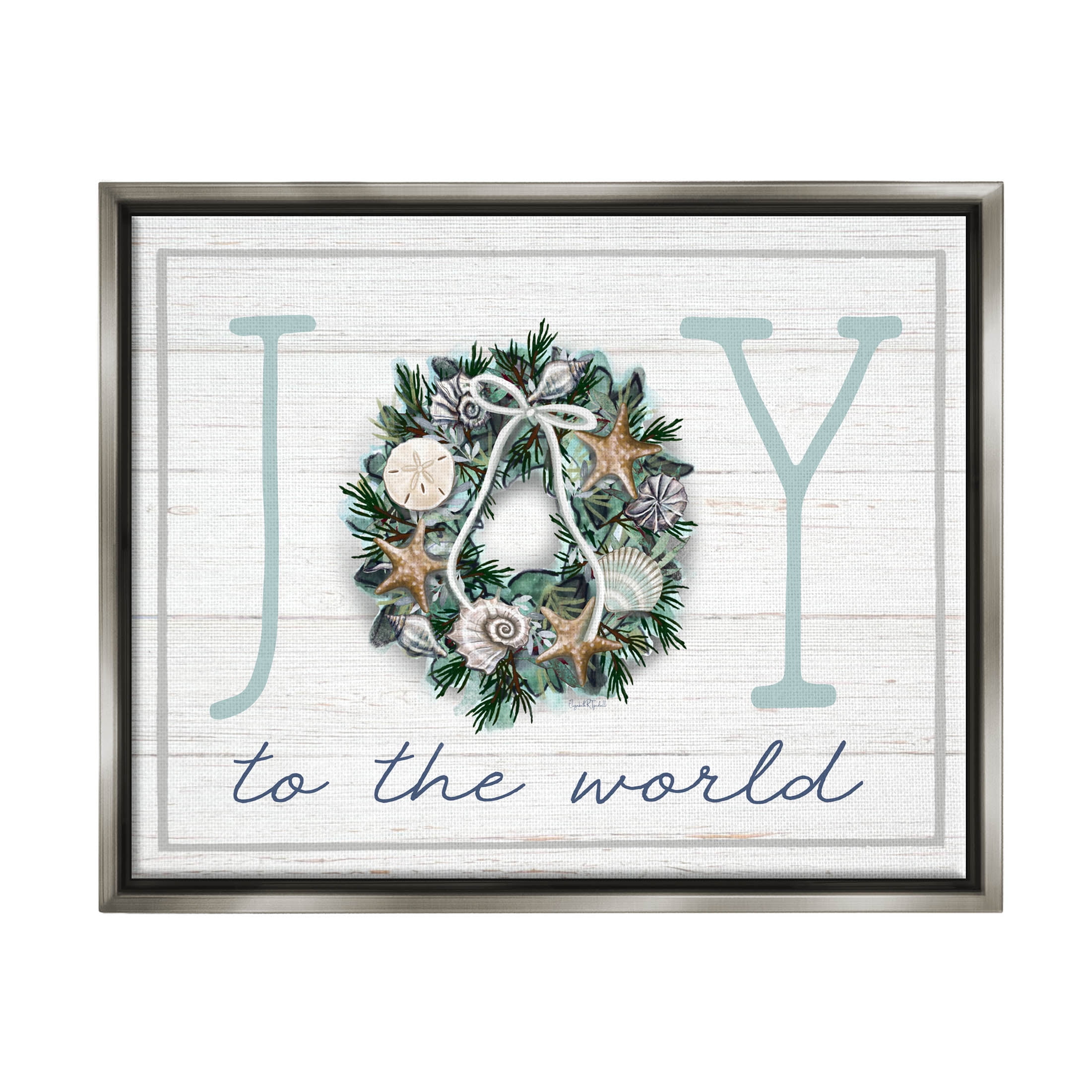Stupell Industries Joy To The World Nautical Wreath Graphic Art Luster Gray Floating Framed Canvas Print Wall Art, Design by Elizabeth Tyndall