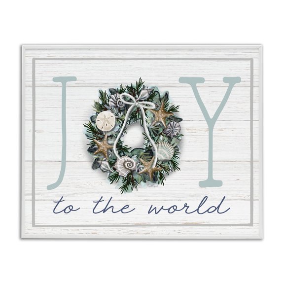 Stupell Industries Coastal Joy To The World Nautical Wreath White Framed Giclee Art, 30 x 24, by Elizabeth Tyndall