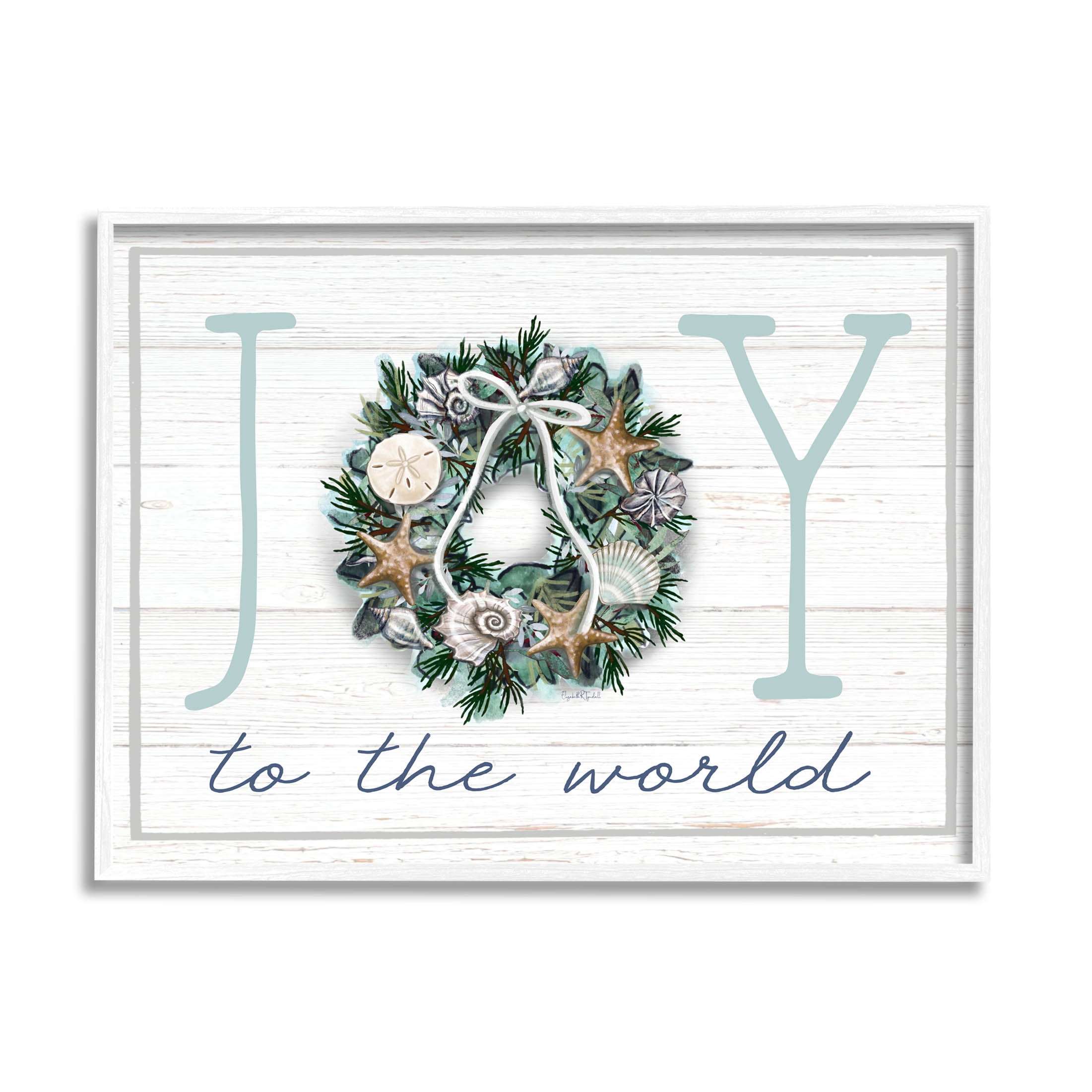 Stupell Industries Joy To The World Nautical Wreath Graphic Art White Framed Art Print Wall Art, Design by Elizabeth Tyndall
