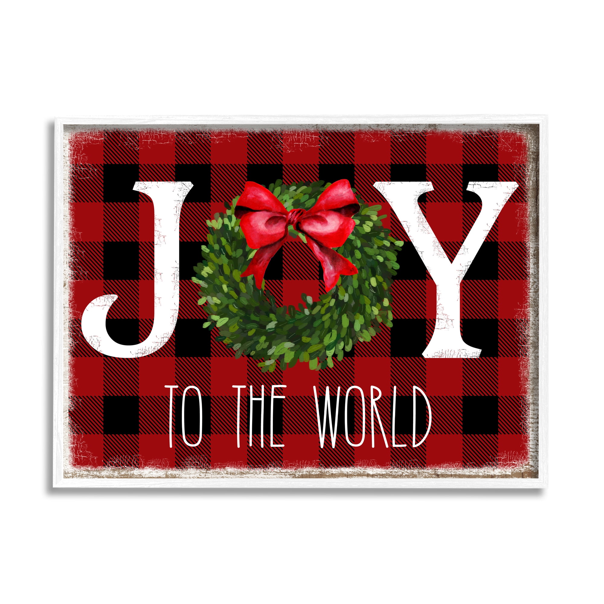 Stupell Industries Joy To World Christmas Charm Buffalo Plaid , 24 x 30,Design by Deborah Brown