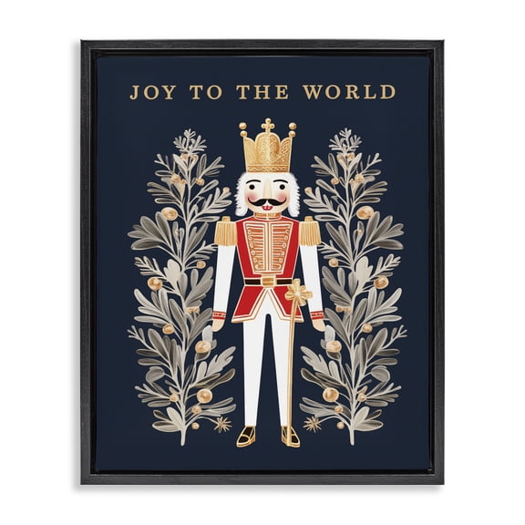 Stupell Industries Joy To World Happy Nutcracker Black Framed Floater Canvas Wall Art, design by Heidi Kuntz