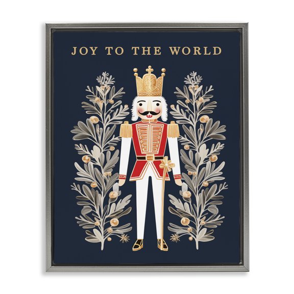 Stupell Industries Joy To World Happy Nutcracker Gray Framed Floater Canvas Wall Art, design by Heidi Kuntz