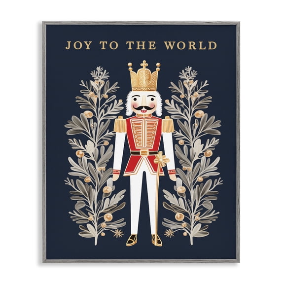 Stupell Industries Joy To World Happy Nutcracker Gray Framed Giclee Art, design by Heidi Kuntz