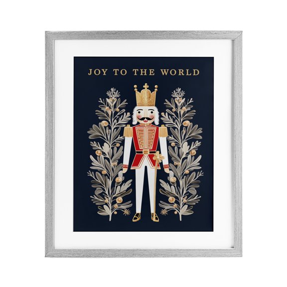 Joy To World Happy Nutcracker Gray Framed Print Under Glass, 13 x 16, Made In USA
