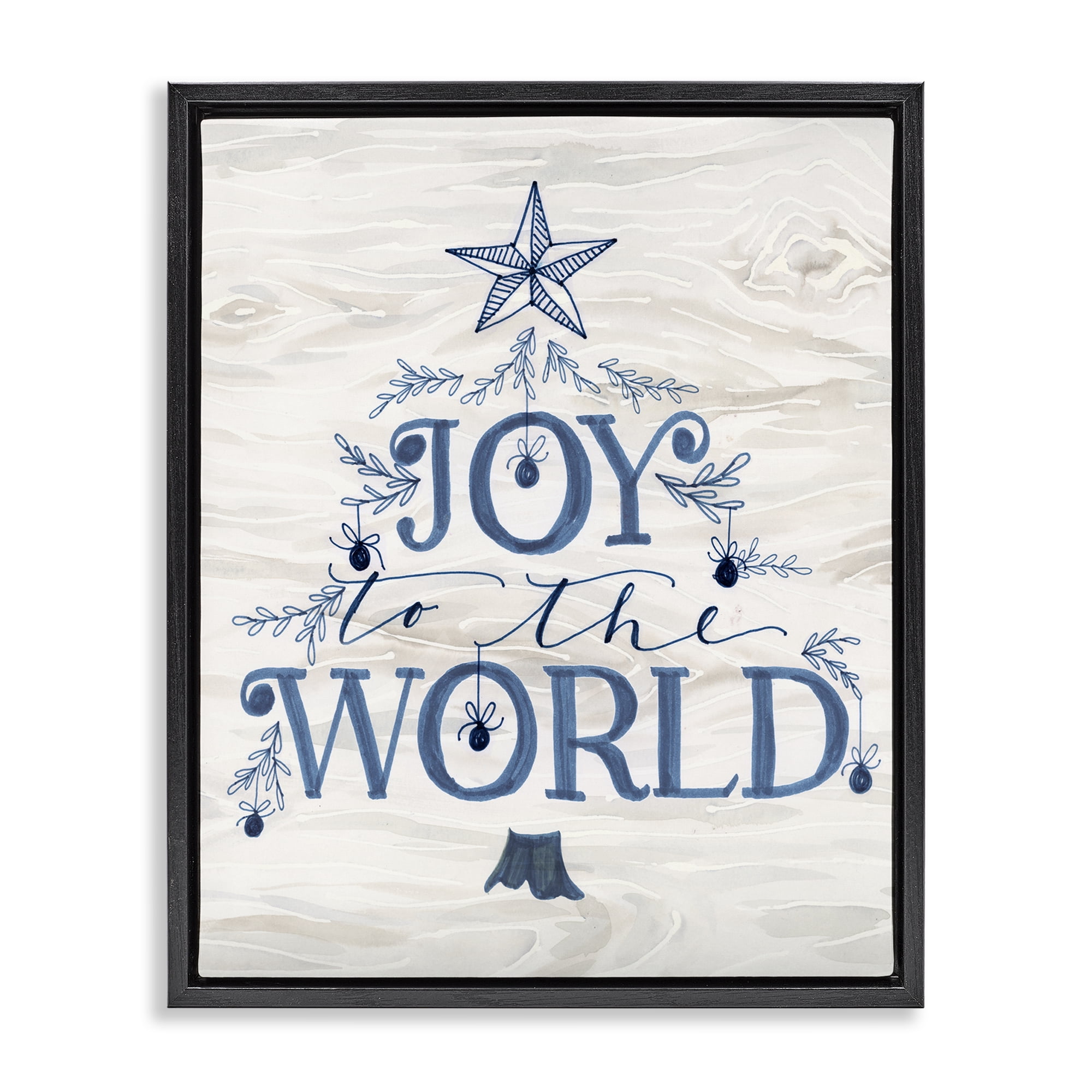Stupell Industries Joy To World Tree Holiday Painting Black Floater Framed Canvas Art Prints Wall Art, 17 x 21