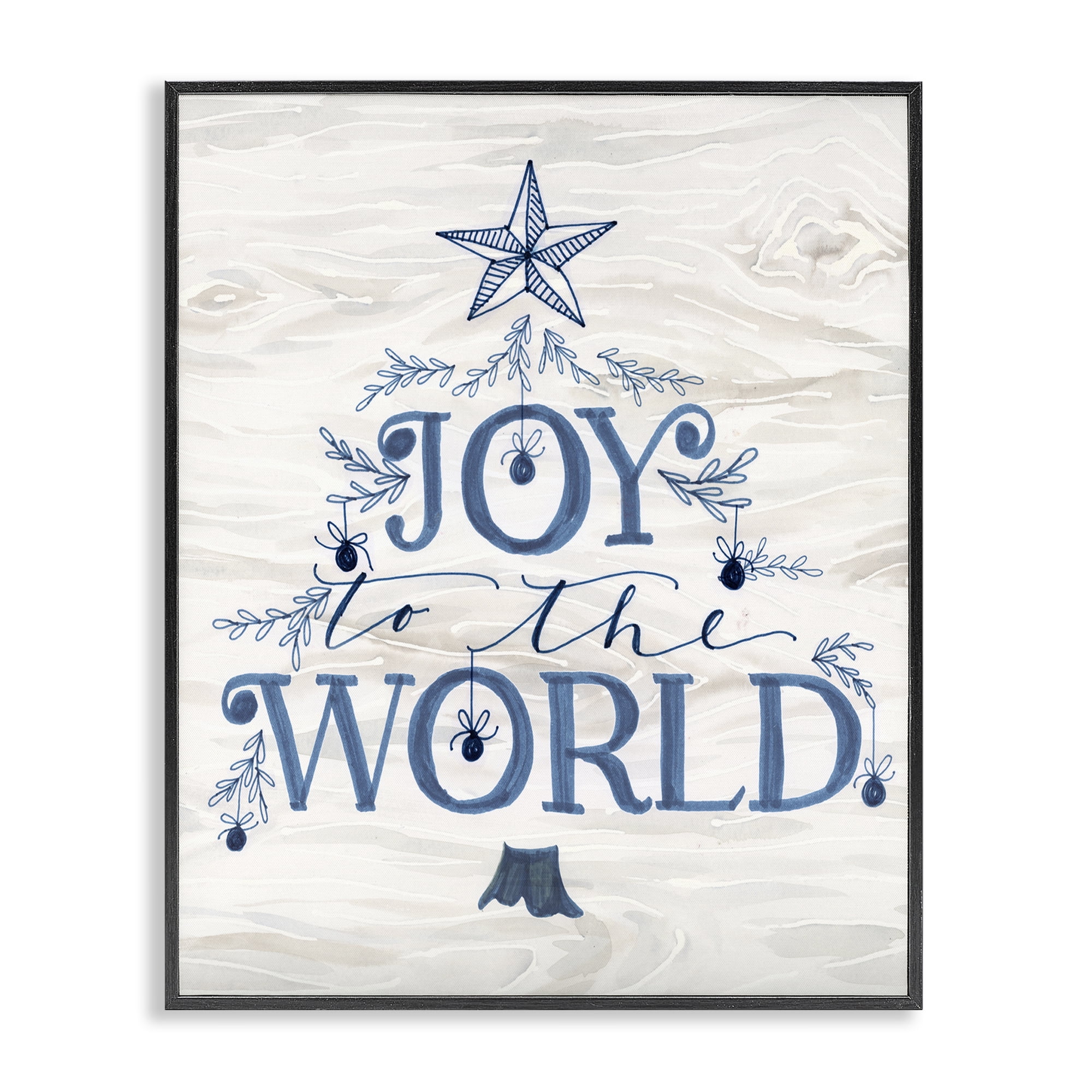 Stupell Industries Joy To World Tree Holiday Painting Black Framed Art Prints Wall Art, 24 x 30