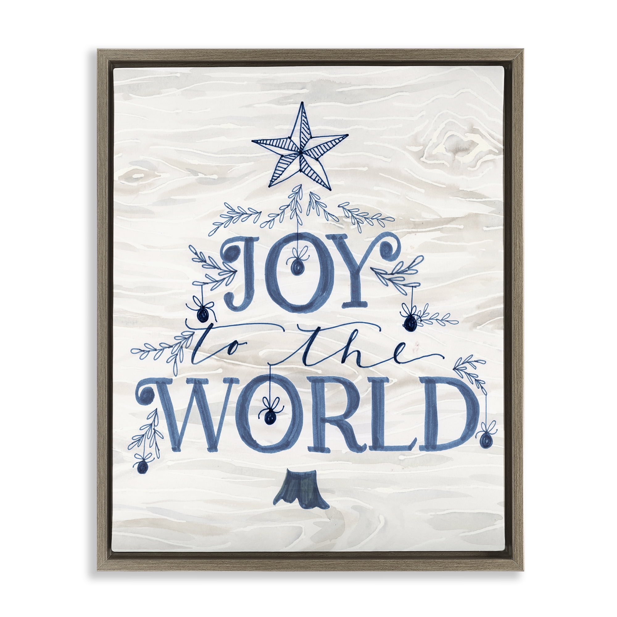 Stupell Industries Joy To World Tree Holiday Painting Brown Floater Framed Canvas Art Prints Wall Art, 25 x 31