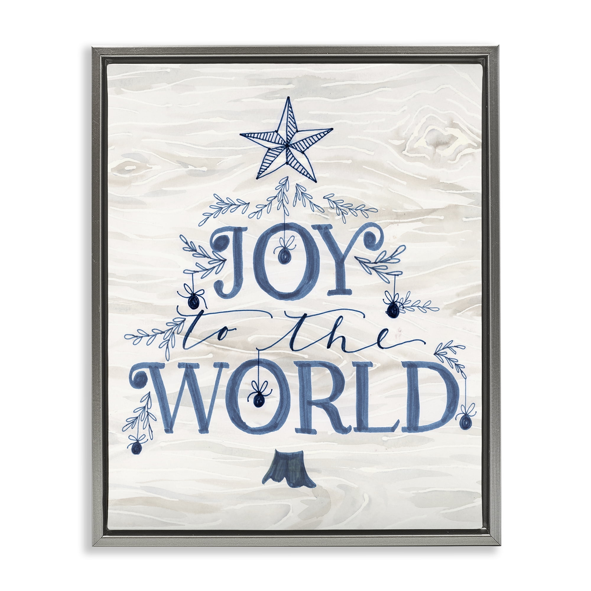 Stupell Industries Joy To World Tree Holiday Painting Gray Floater Framed Canvas Art Prints Wall Art, 25 x 31
