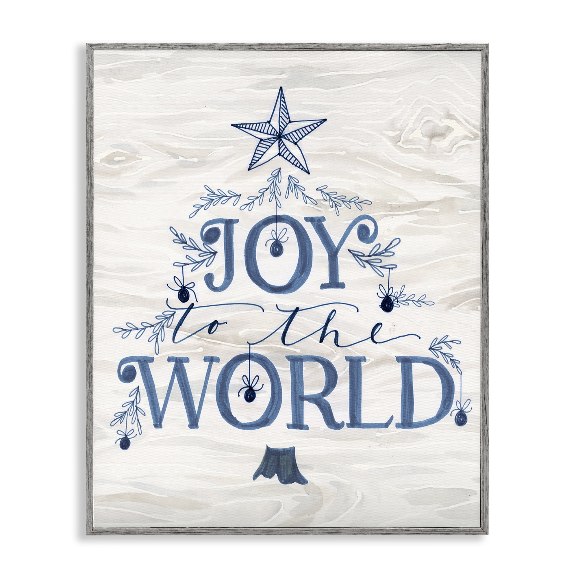 Stupell Industries Joy To World Tree Holiday Painting Gray Framed Art Prints Wall Art, 16 x 20