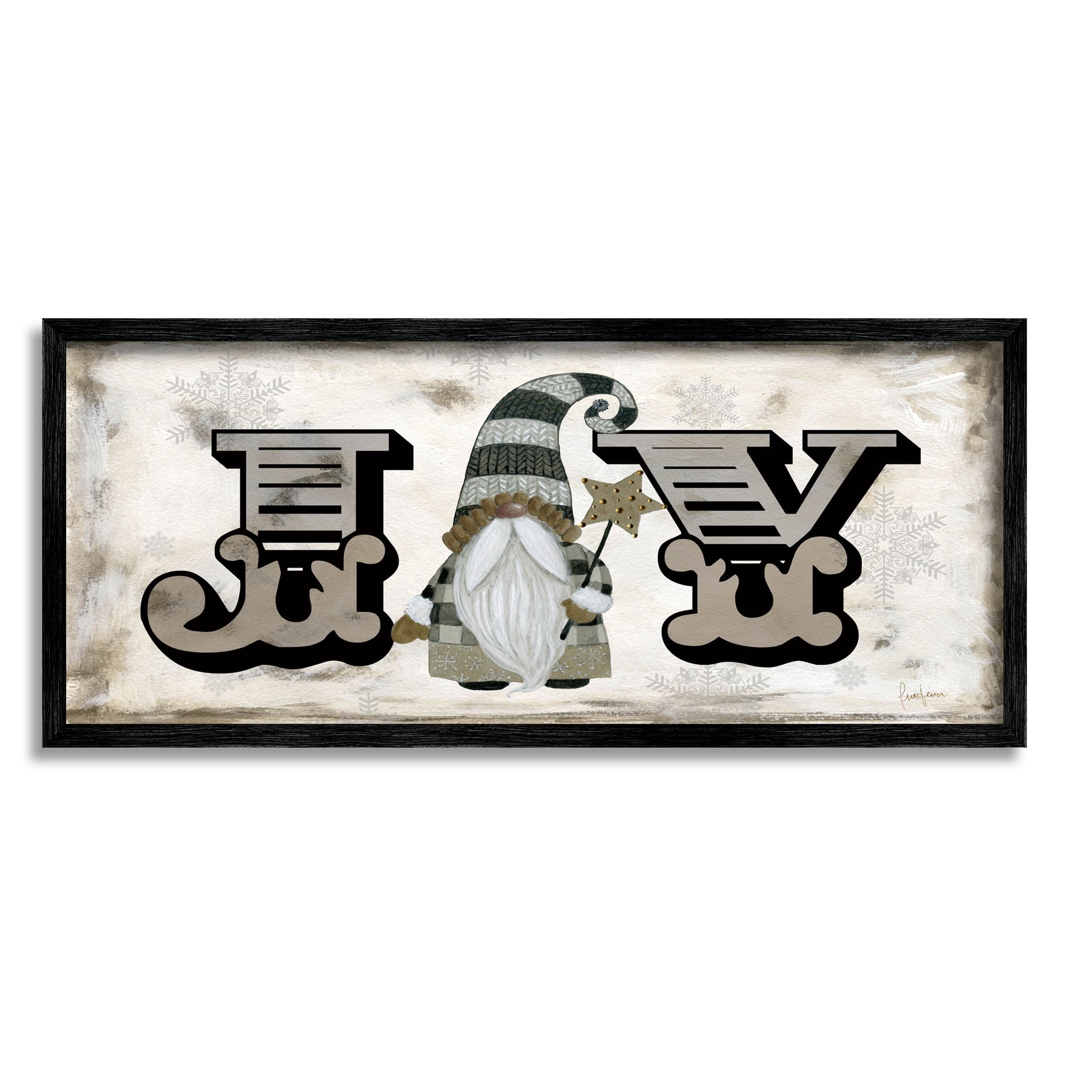 Stupell Industries Joy Vintage Holiday Gnome Graphic Art Black Framed Art Print Wall Art, Design by Livi Finn