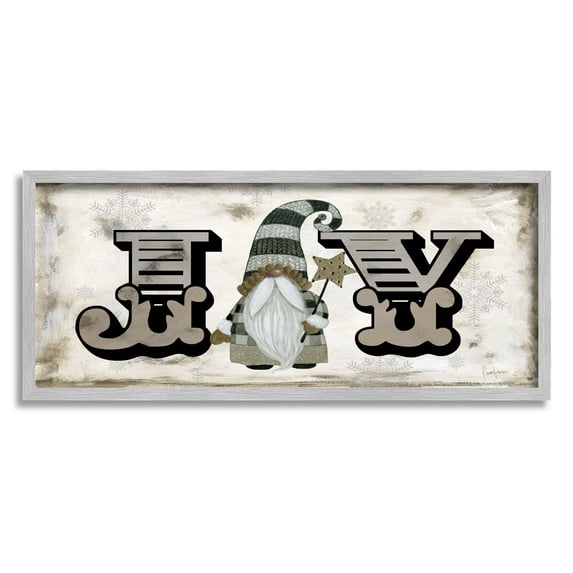 Stupell Industries Joy Vintage Holiday Gnome Graphic Art Gray Framed Art Print Wall Art, Design by Livi Finn