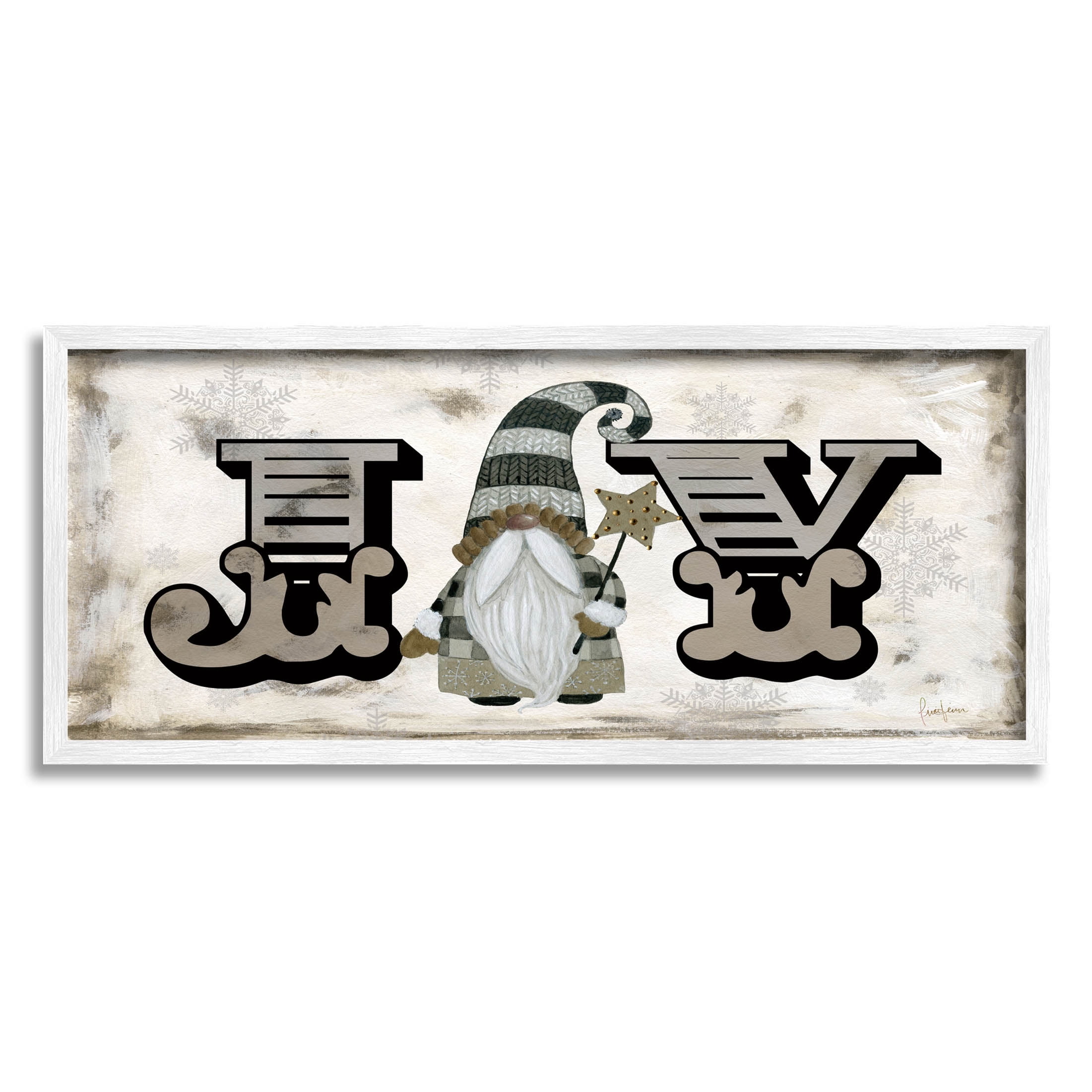 Stupell Industries Joy Vintage Holiday Gnome Graphic Art White Framed Art Print Wall Art, Design by Livi Finn