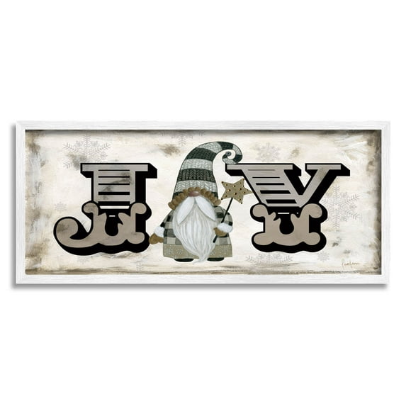 Stupell Industries Joy Vintage Holiday Gnome Graphic Art White Framed Art Print Wall Art, Design by Livi Finn