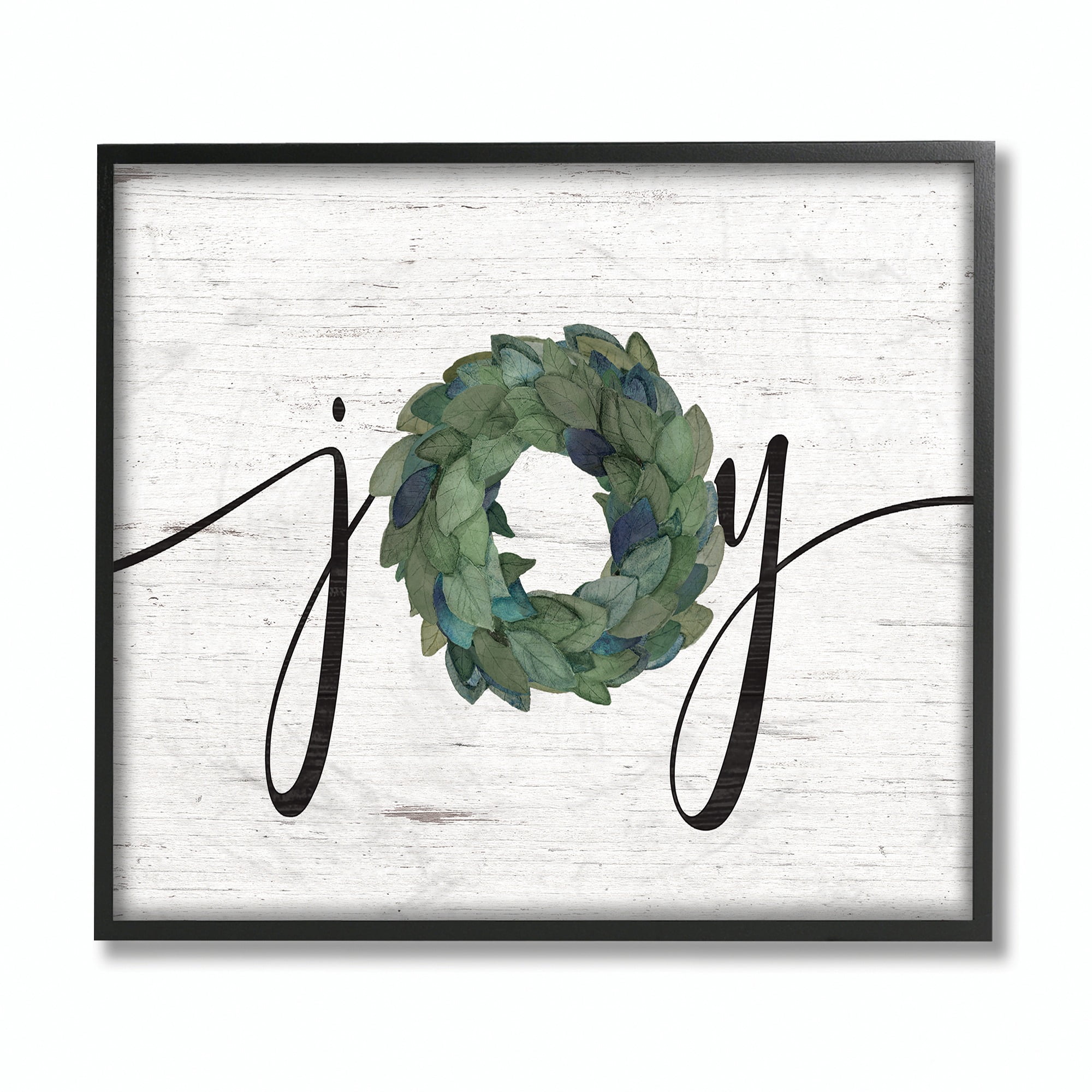 Stupell Industries Joy Wreath Wood Textured Family Word Design Framed Wall Art by Jo Moulton
