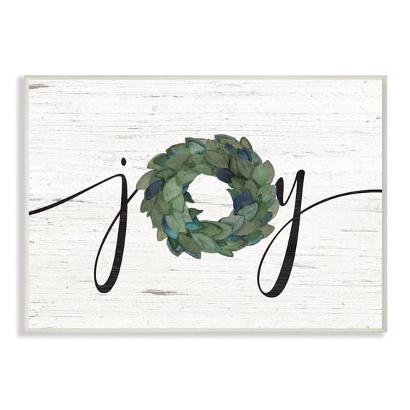Stupell Industries Joy Wreath Wood Textured Family Word Design Graphic Art Unframed Art Print Wall Art, 10x15, by Jo Moulton