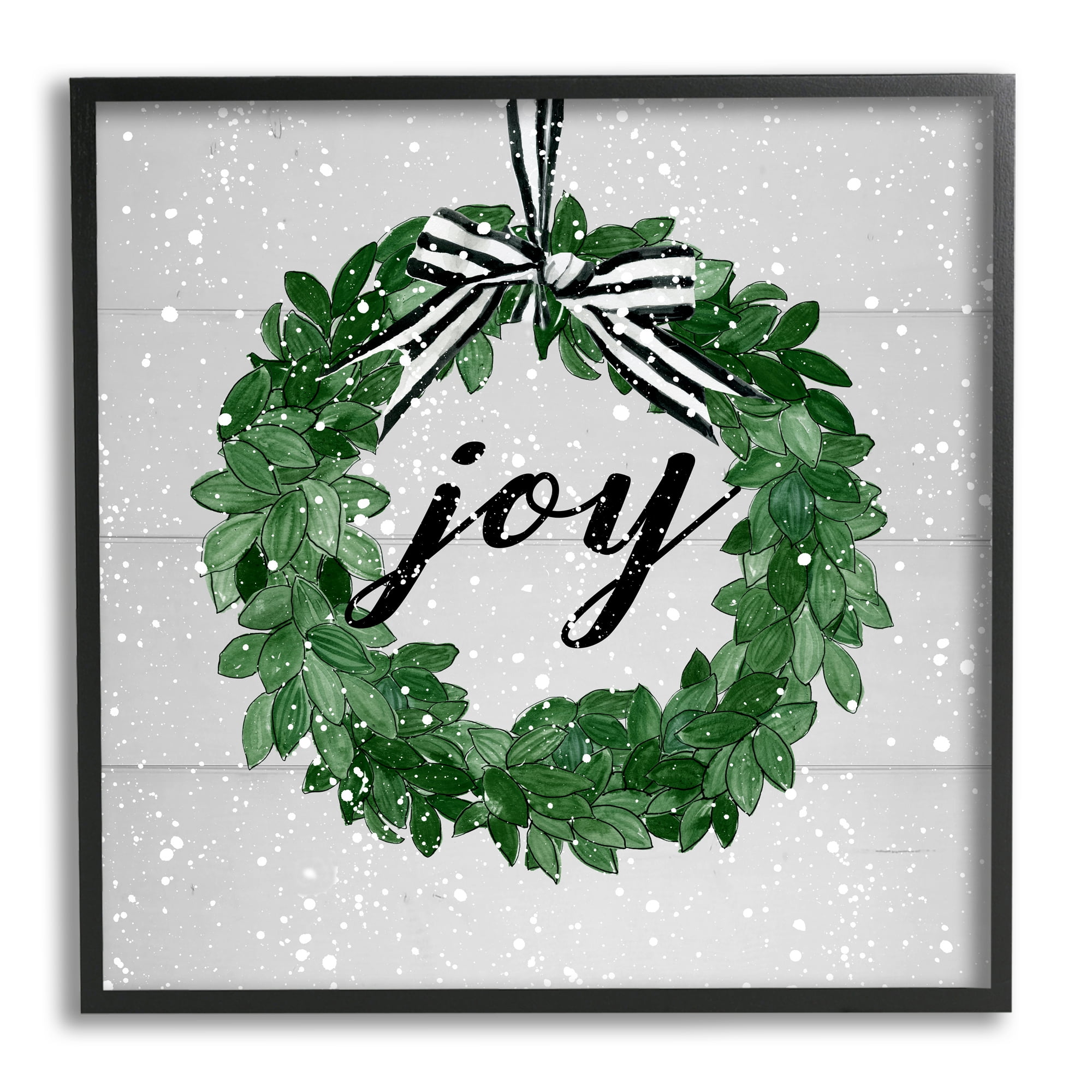 Stupell Industries Joy Wreath with Snow Holiday Painting Black Framed Art Print Wall Art, 17 x 17