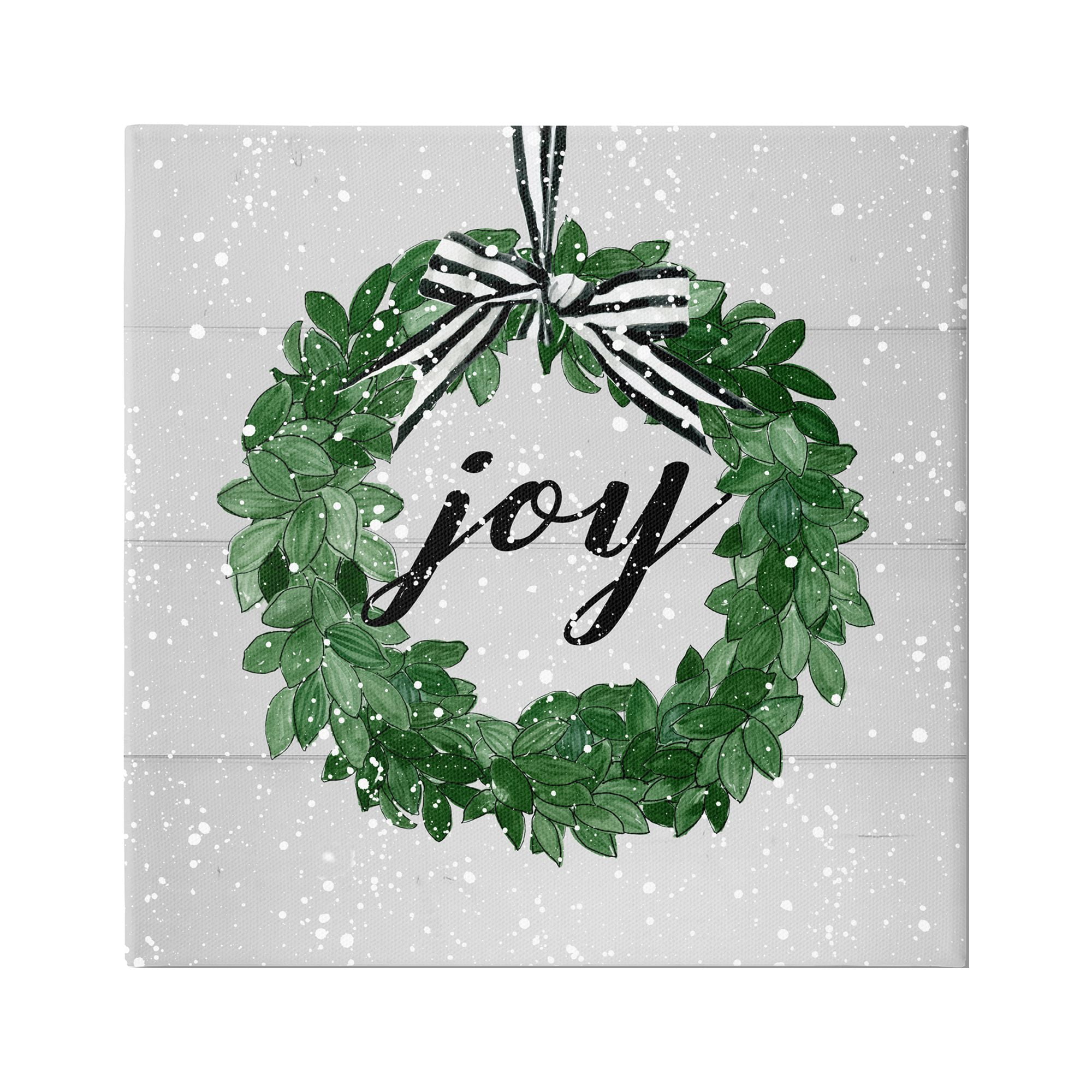 Stupell Industries Joy Wreath with Snow Holiday Painting Gallery Wrapped Canvas Print Wall Art, 24 x 24