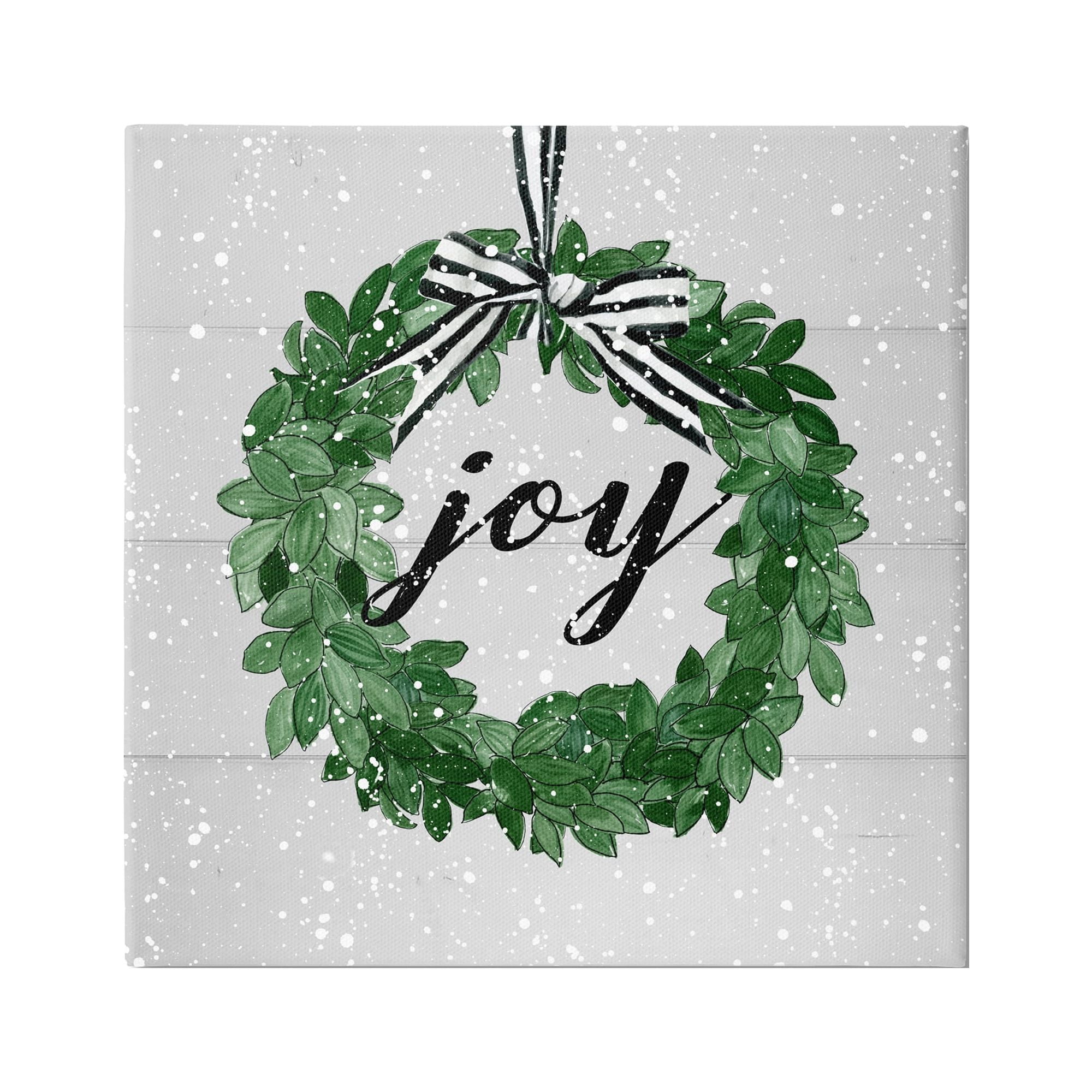 Stupell Industries Joy Wreath with Snow Holiday Painting Gallery Wrapped Canvas Print Wall Art, 36 x 36