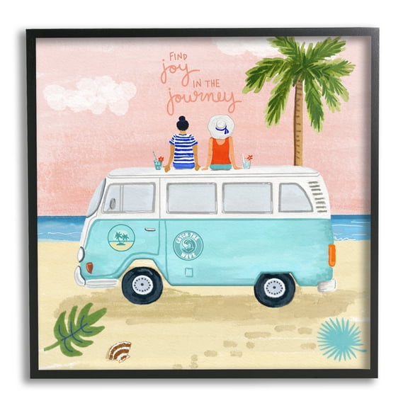 Stupell Industries Joy in the Journey Tropical Adventure Beach Traveling Graphic Art Black Framed Art Print Wall Art, Design by Sharon Lee