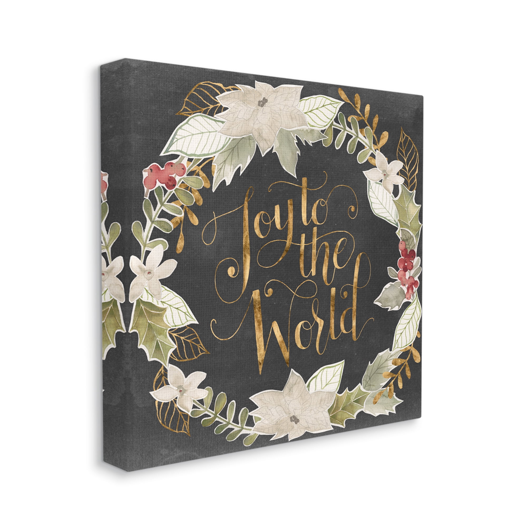 Stupell Industries Joy to the World Chic Christmas Wreath Red Holly, 24 x 24, Design by Grace Popp