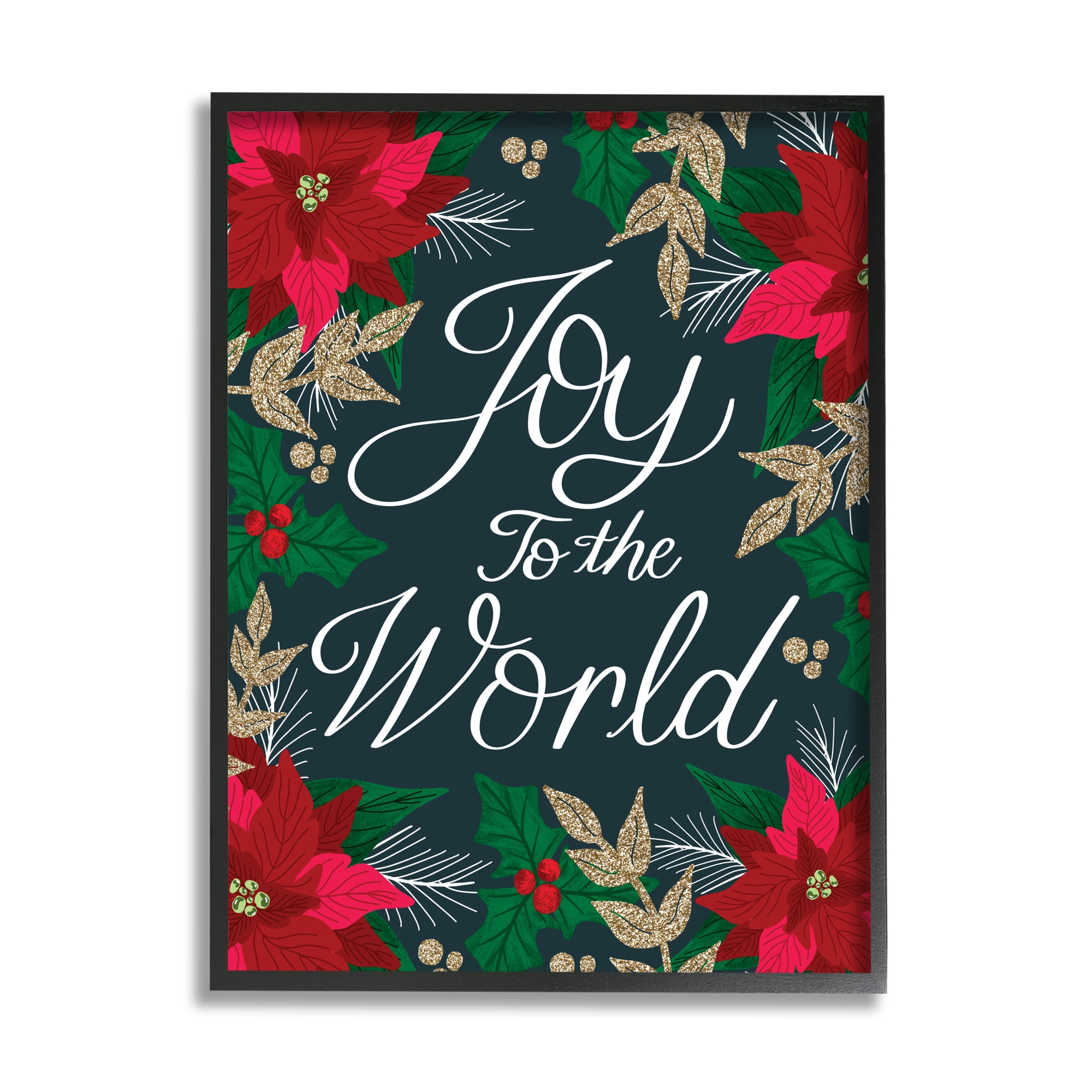 Stupell Industries Joy to the World Festive Red Poinsettia Florals, 16 x 20, Design by Emily Cromwell