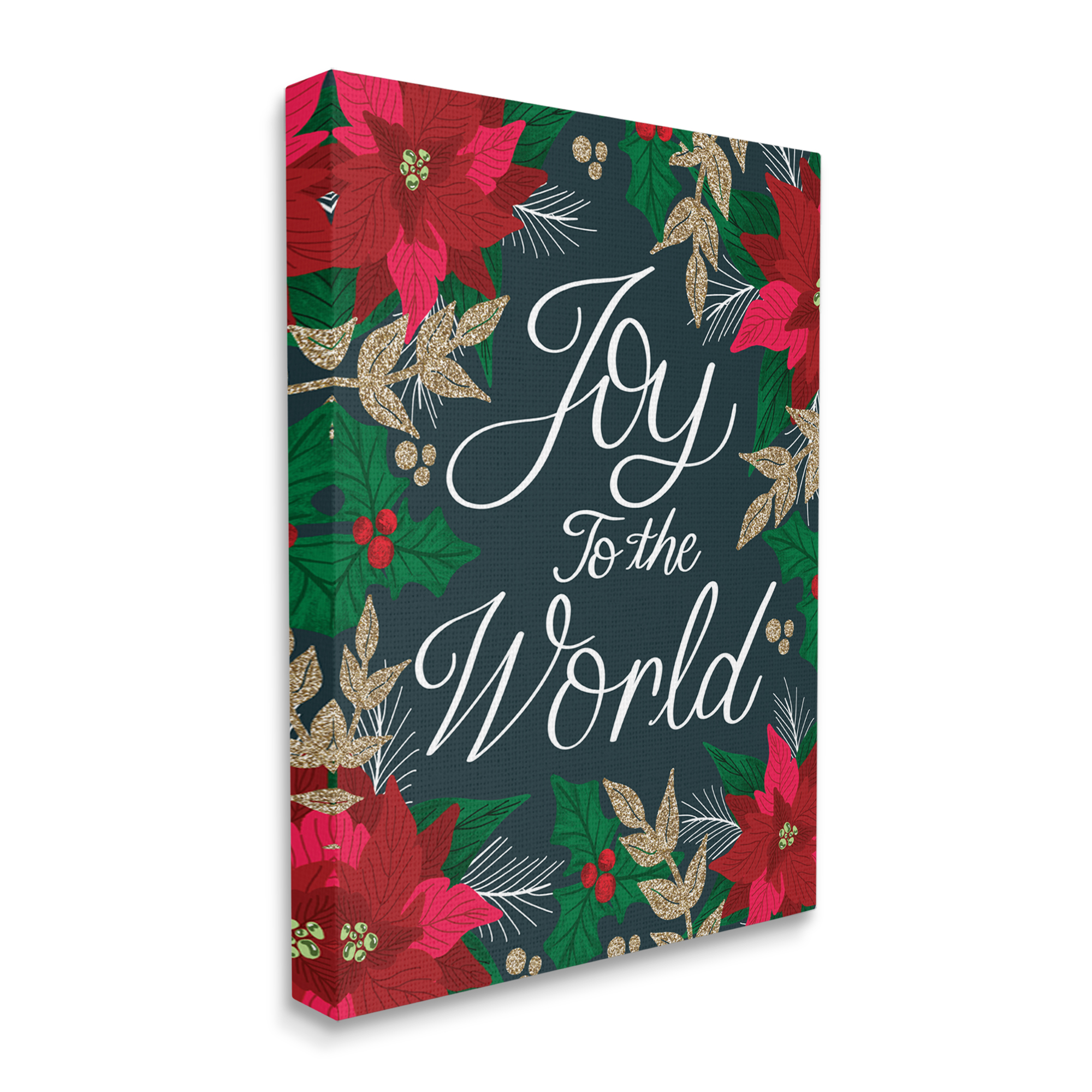 Stupell Industries Joy to the World Festive Red Poinsettia Florals Inspirational Painting Gallery Wrapped Canvas Print Wall Art, 30 x 40