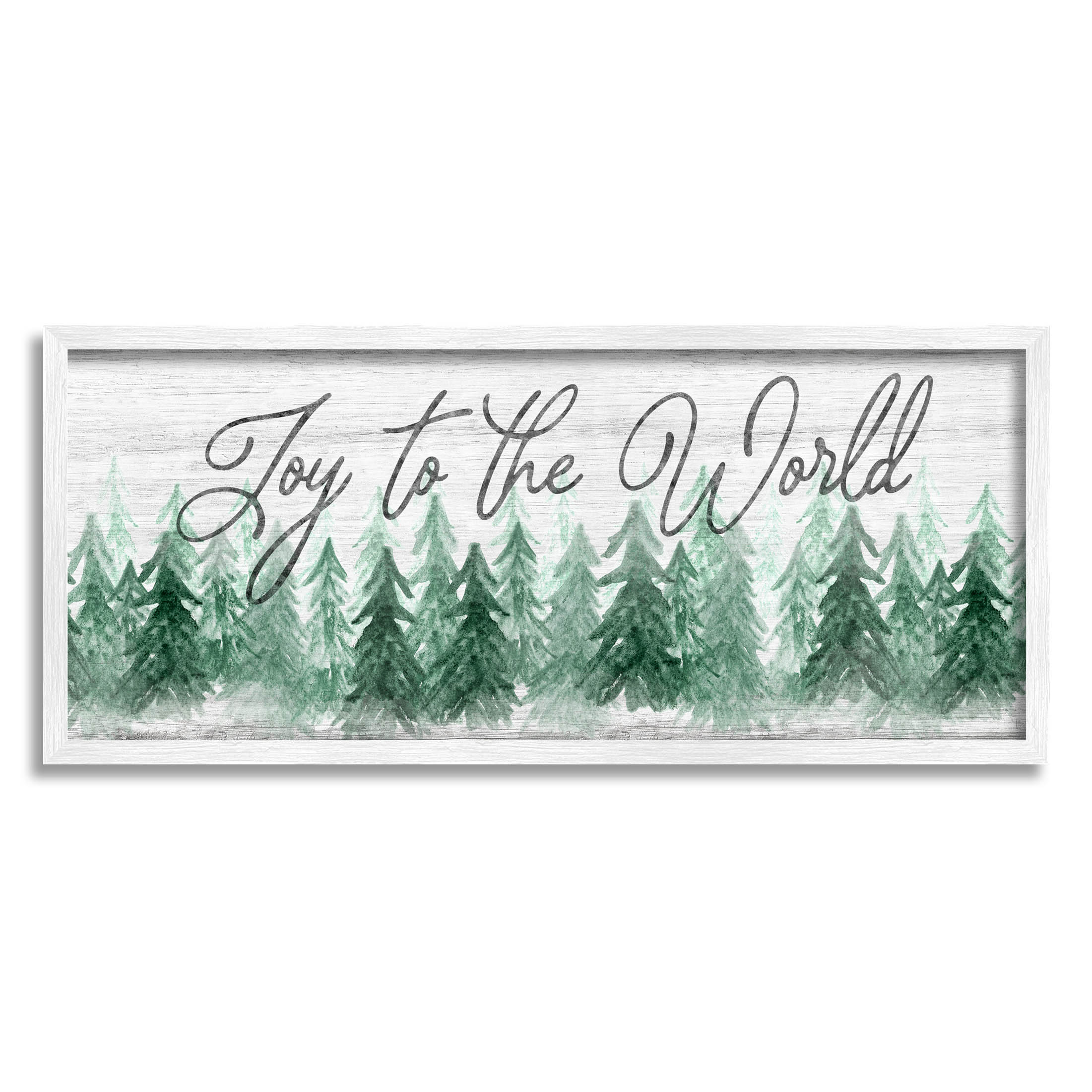Stupell Industries Joy to the World Pine Trees Graphic Art White Framed Art Print Wall Art, Design by Natalie Carpentieri