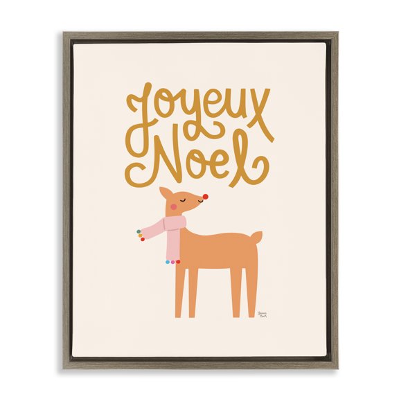 Stupell Industries Joyeux Noel Reindeer Brown Framed Floater Canvas Wall Art design by Jessica Beck, 31 x 25