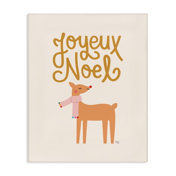 Stupell Industries Joyeux Noel Reindeer Canvas Wall Art design by Jessica Beck, 30 x 24