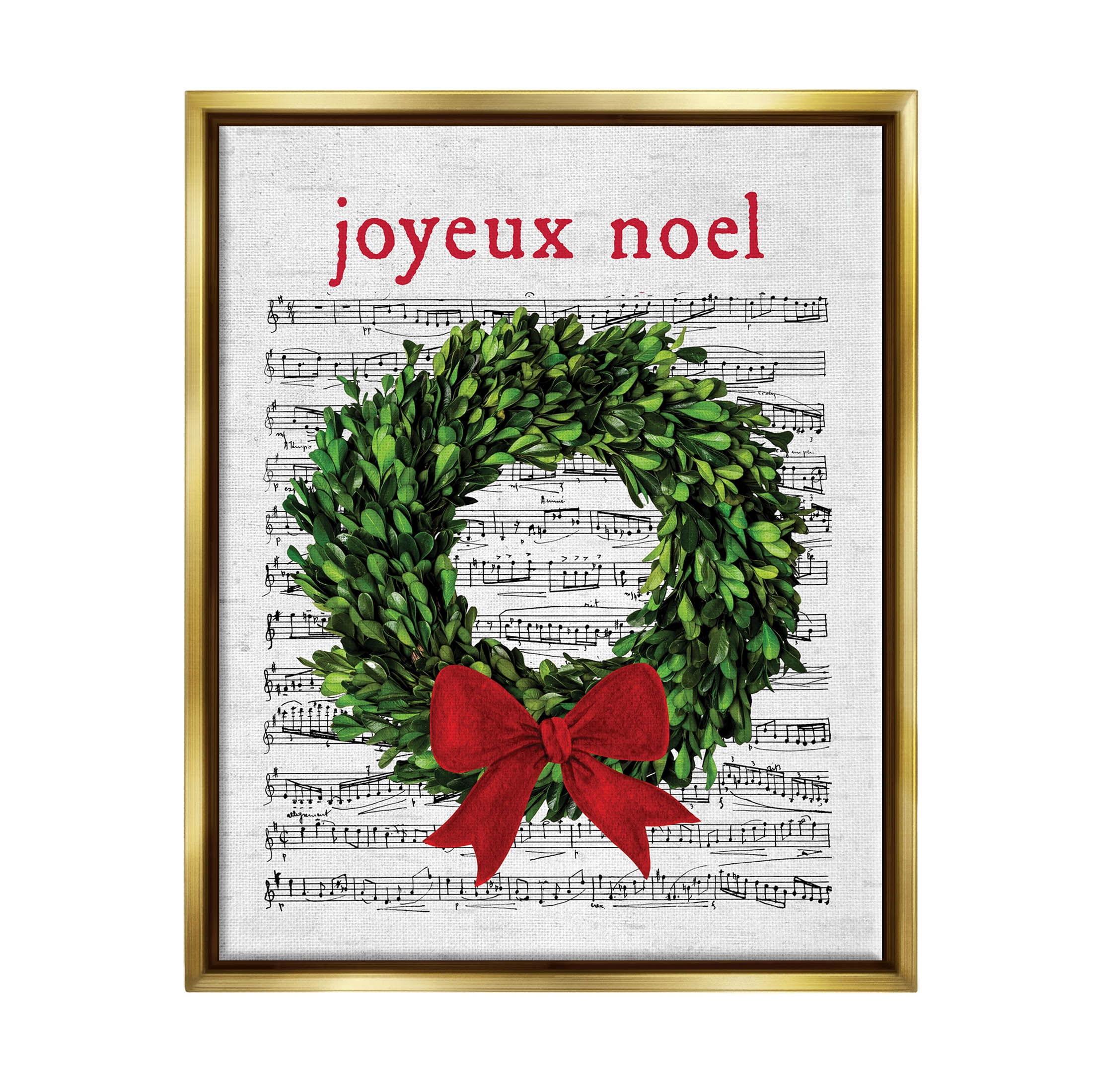 Stupell Industries Joyeux Noel Vintage Song Graphic Art Metallic Gold Floating Framed Canvas Print Wall Art, Design by Lettered and Lined