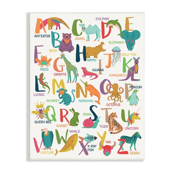 Stupell Industries Joyful Animal Alphabet Kid's Playful ABC Typography Novelty Painting Unframed Art Print Wall Art, 10 x 15, Design by Lisa Whitebutton