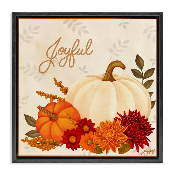 Stupell Industries Joyful Floral Pumpkins Holiday Painting Black Floater Framed Canvas Art Prints Wall Art, 18 x 18