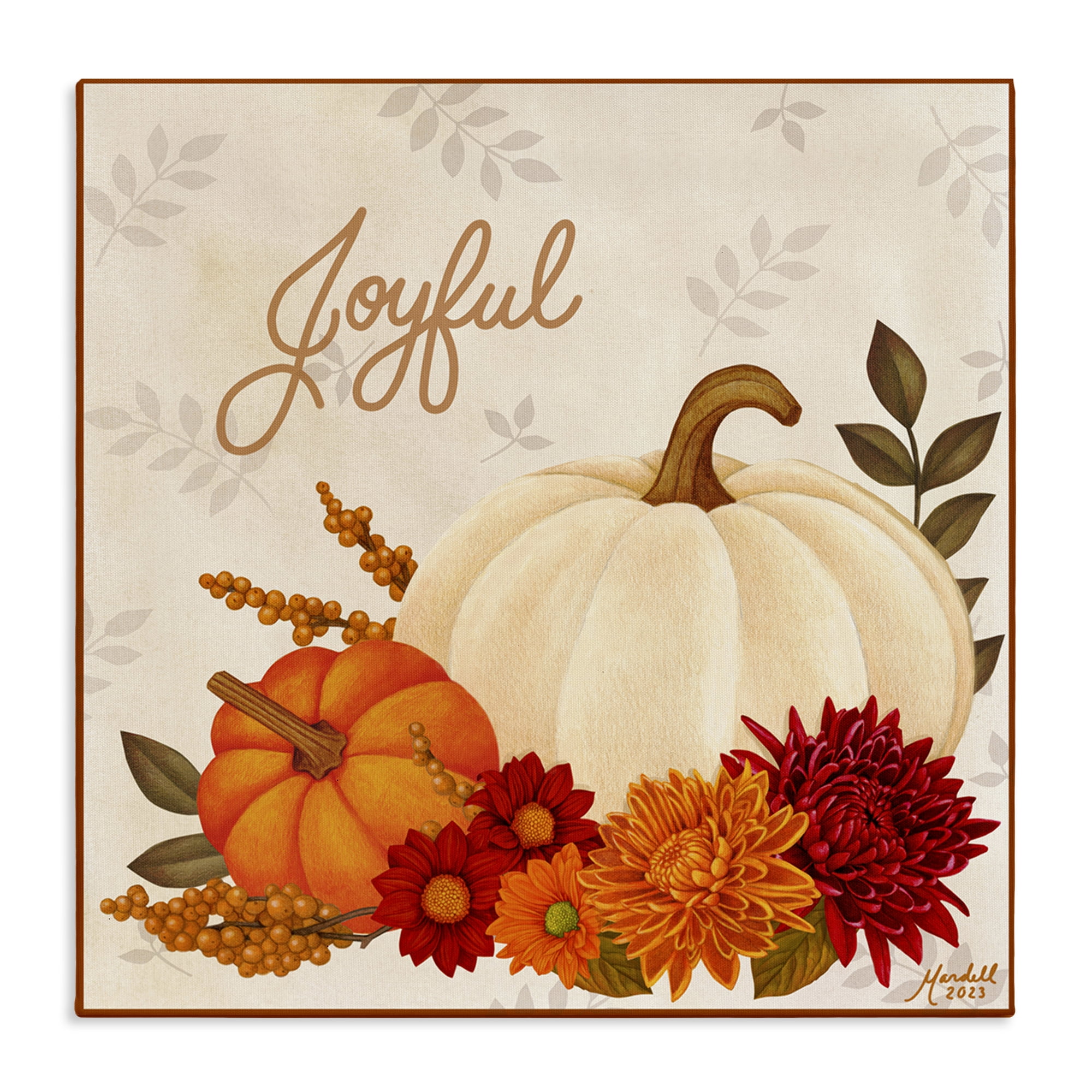 Stupell Industries Joyful Floral Pumpkins Holiday Painting Gallery Wrapped Canvas Art Prints Wall Art, 36 x 36