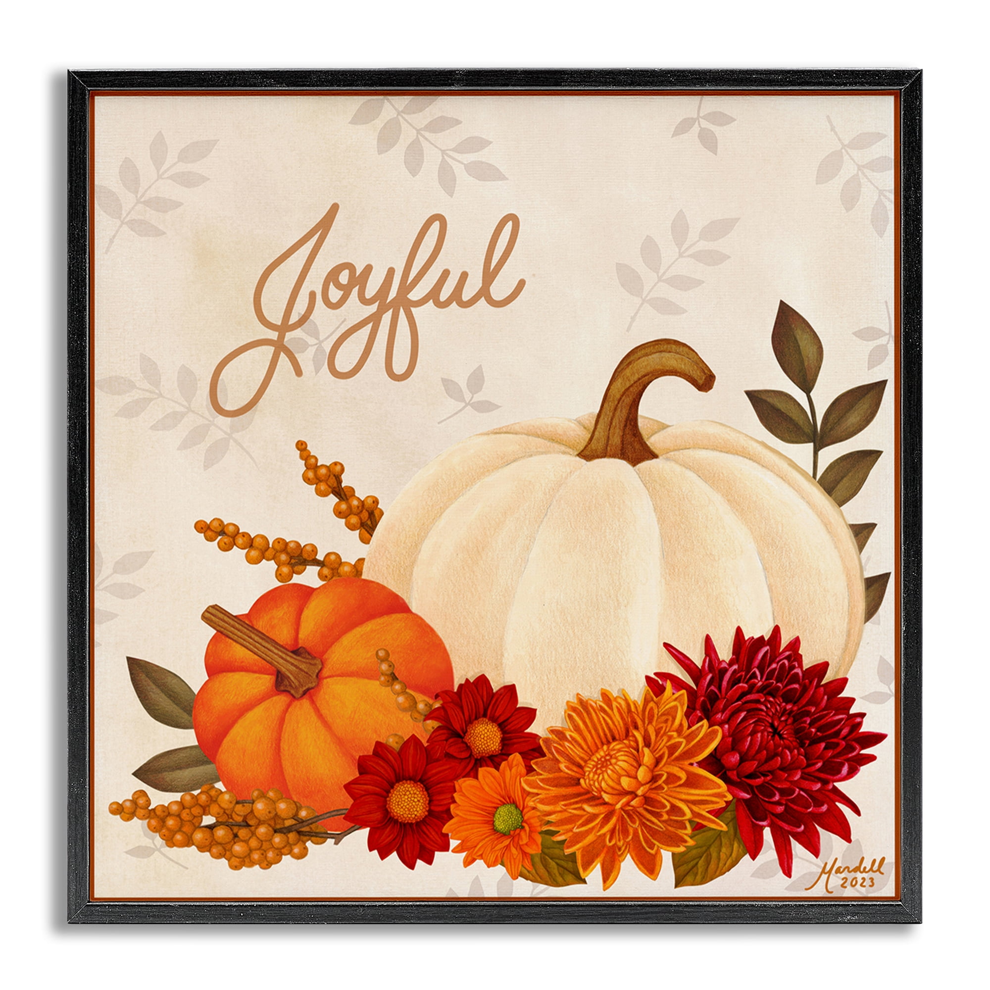 Stupell Industries Joyful Floral Pumpkins Holiday Painting Gray Framed Art Prints Wall Art, 17 x 17