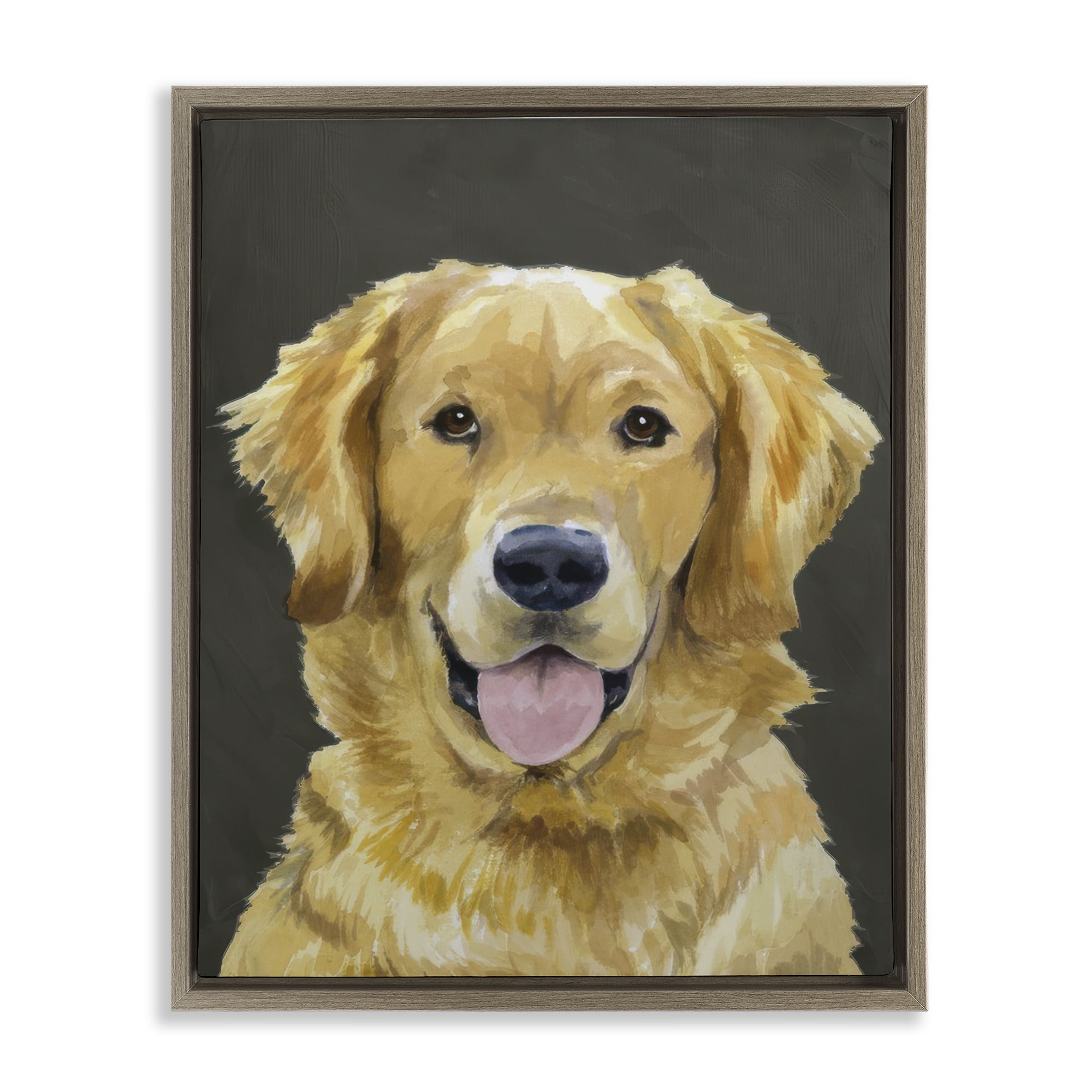 Stupell Industries Joyful Golden Retriever Portrait Brown Framed Floater Canvas Wall Art, design by Lil' Rue