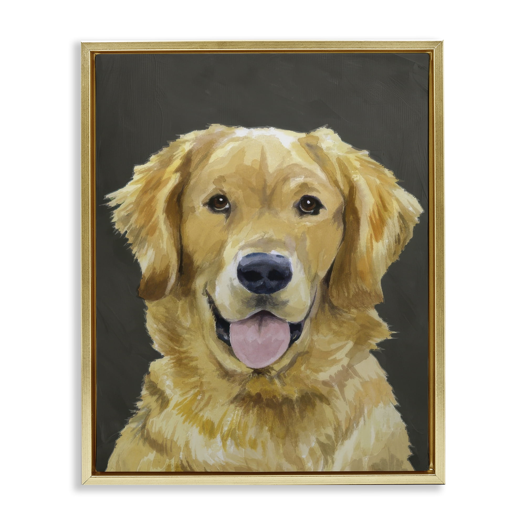 Stupell Industries Joyful Golden Retriever Portrait Gold Framed Floater Canvas Wall Art, design by Lil' Rue