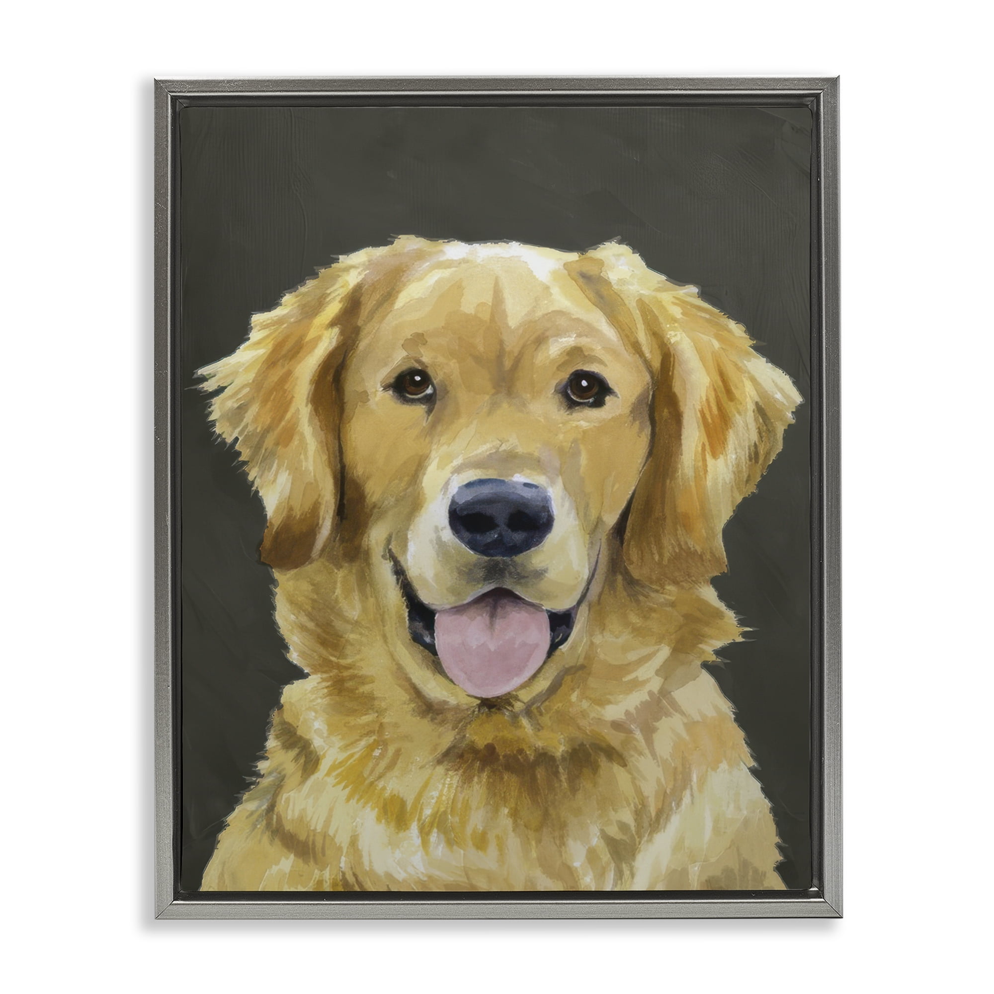 Stupell Industries Joyful Golden Retriever Portrait Gray Framed Floater Canvas Wall Art, design by Lil' Rue