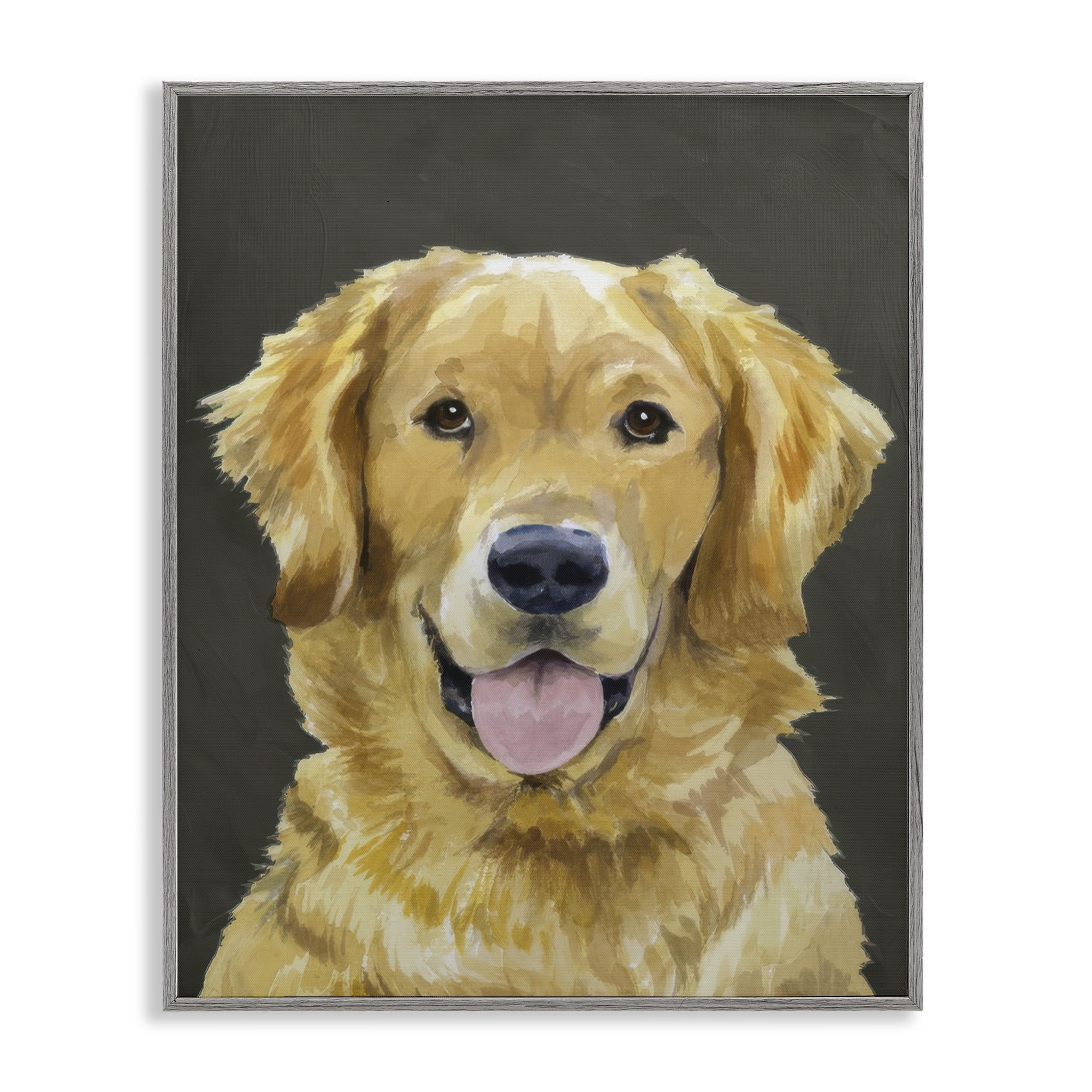 Stupell Industries Joyful Golden Retriever Portrait Gray Framed Giclee Art, design by Lil' Rue
