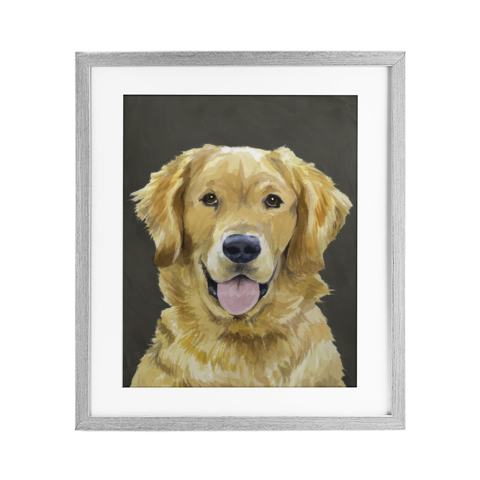 Stupell Industries Joyful Golden Retriever Portrait Gray Framed Print Under Glass, design by Lil' Rue