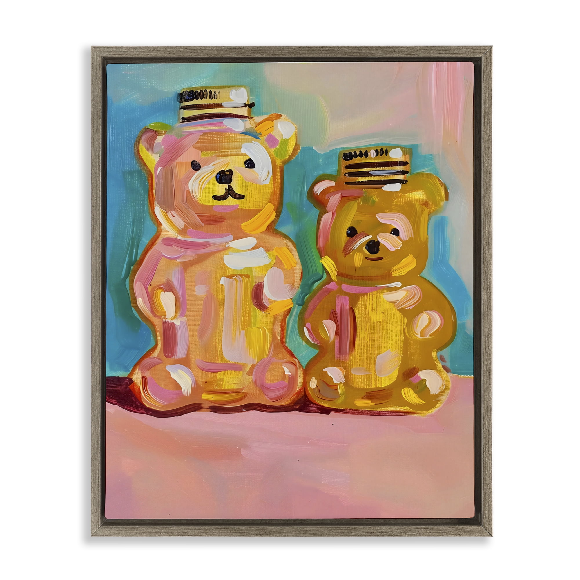Stupell Industries Joyful Honey Bears Duo Brown Framed Floater Canvas Wall Art, design by The Prints Vibe
