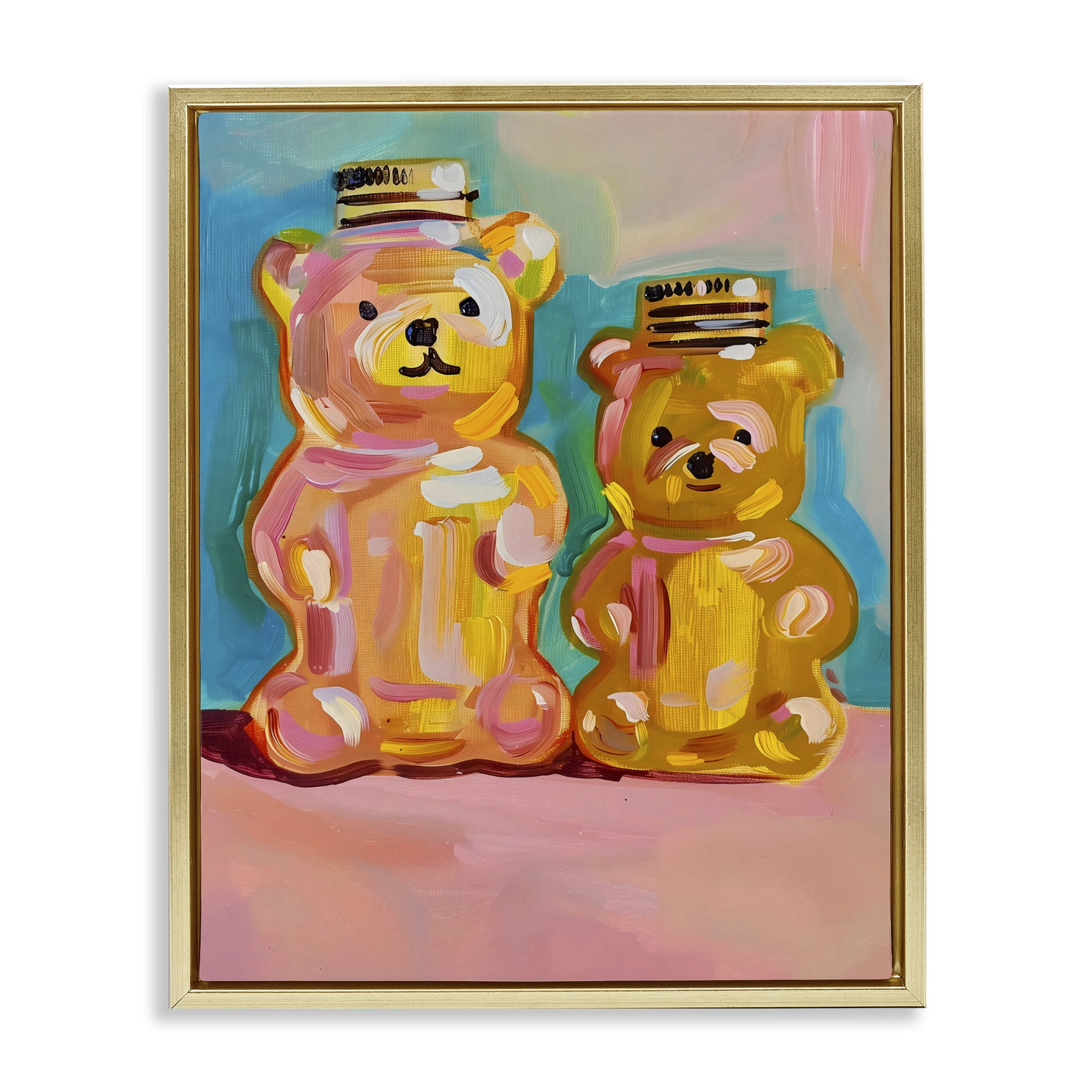 Stupell Industries Joyful Honey Bears Duo Gold Framed Floater Canvas Wall Art, design by The Prints Vibe