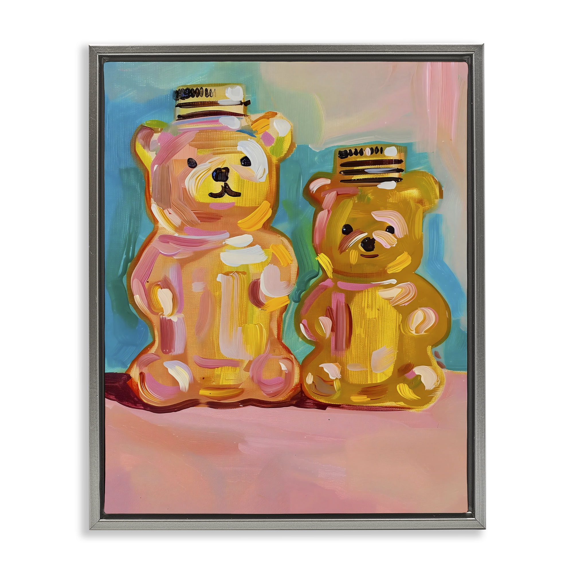Stupell Industries Joyful Honey Bears Duo Gray Framed Floater Canvas Wall Art, design by The Prints Vibe