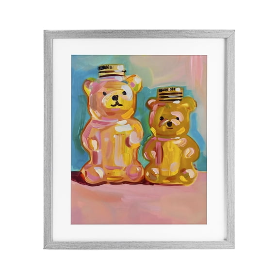 Stupell Industries Contemporary Joyful Honey Bears Duo Gray Framed Print Under Glass, 17 x 21, by The Prints Vibe