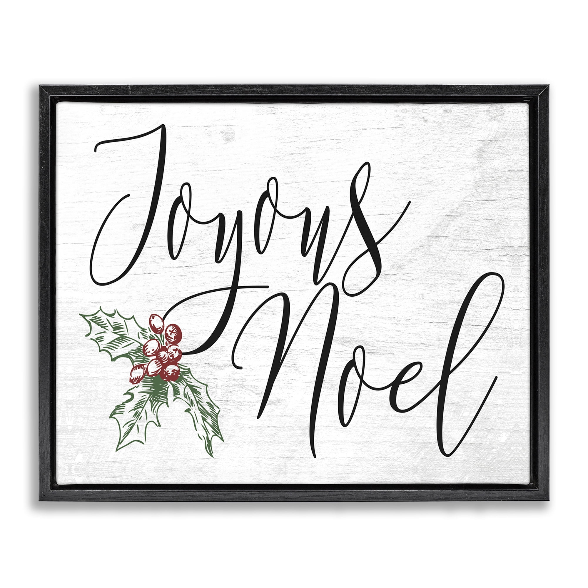 Stupell Industries Joyous Noel Christmas Botanicals Holiday Painting Black Floater Framed Canvas Art Print Wall Art, 31 x 25