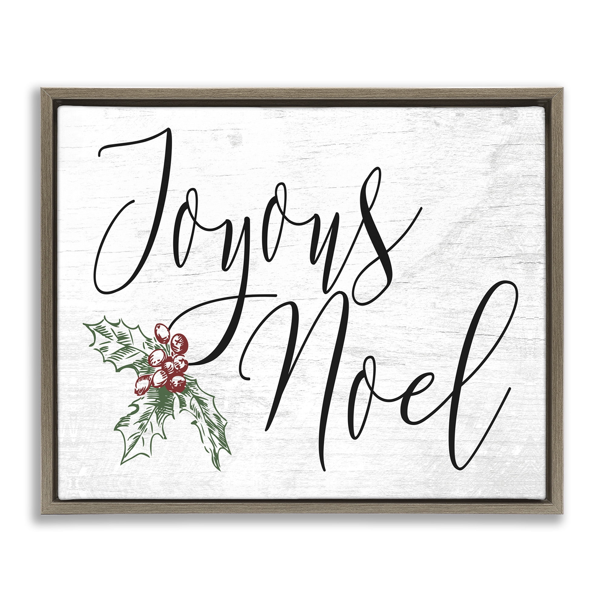 Stupell Industries Joyous Noel Christmas Botanicals Holiday Painting Brown Floater Framed Canvas Art Print Wall Art, 31 x 25